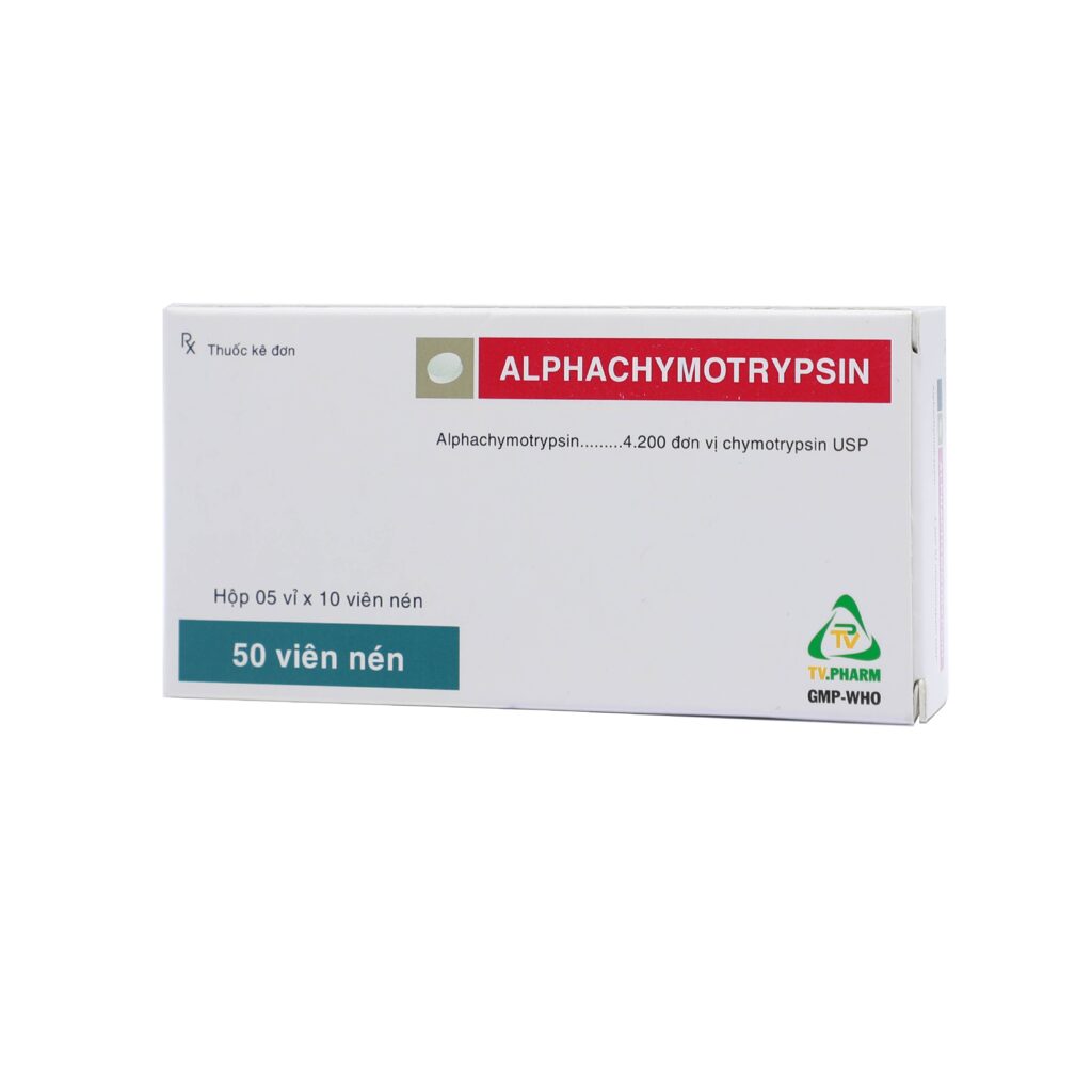 Thuốc viên nén Alphachymotrypsin 4200IU Pvc Tvp điều trị phù nề, kháng viêm – 5 vỉ x 10 viên