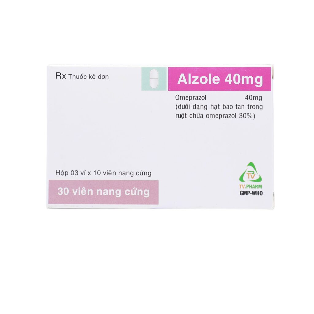 Thuốc viên nang cứng Alzole 40mg Tvp điều trị loét dạ dày – tá tràng – 3 vỉ x 10 viên