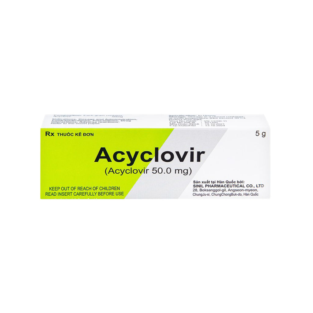 Thuốc Kem Acyclovir Sinil Điều Trị Nhiễm Virus Herpes Simplex, Varicella Zoster – Tuýp 5g