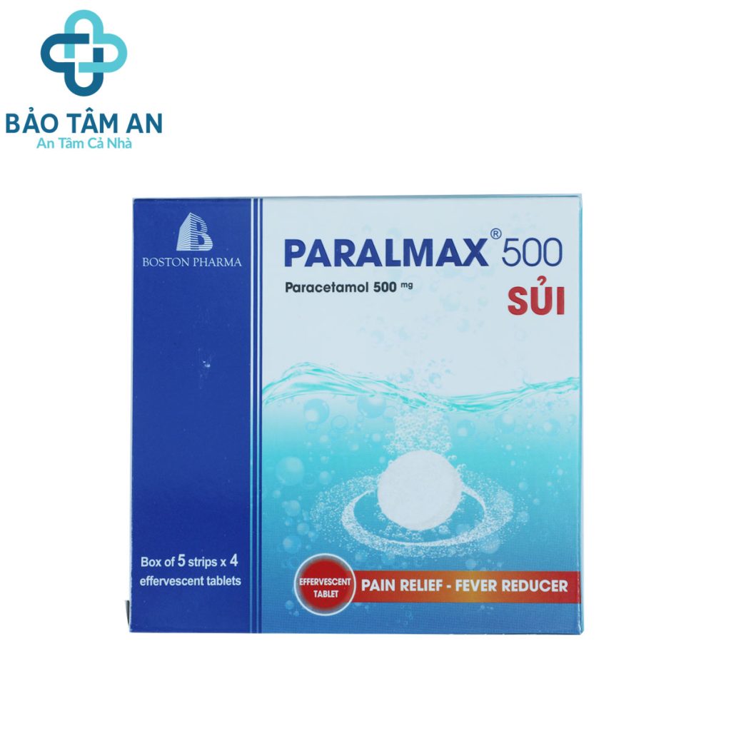 Thuốc viên sủi Paralmax 500 Sủi Boston điều trị hạ sốt, giảm đau – 5 vỉ x 4 viên