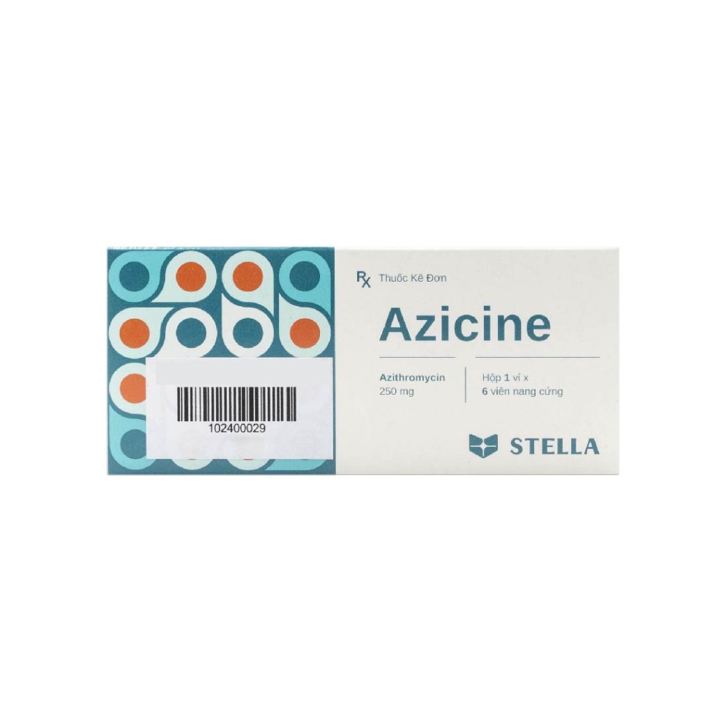 Thuốc viên nén bao phim Azicine 250mg Stella điều trị nhiễn trùng – 1 vỉ x 6 viên