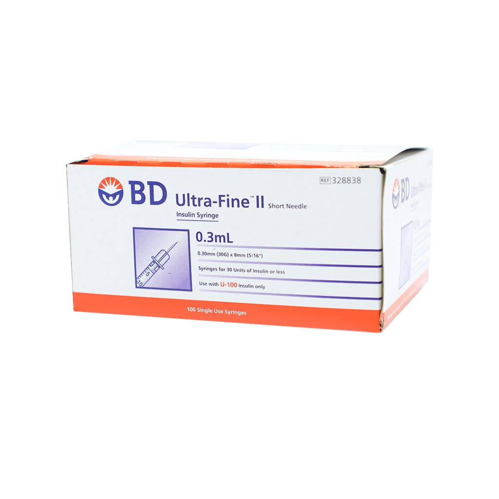 Bơm Tiêm Bd 0,3ml dùng để tiêm insulin cho người bệnh tiểu đường – 100 Cái