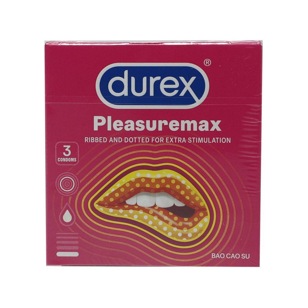 Bao cao su Pleasuremax Durex có gân và hạt nổi phòng tránh tha, các bệnh lây qua đường tình dục – Hộp 3 cái