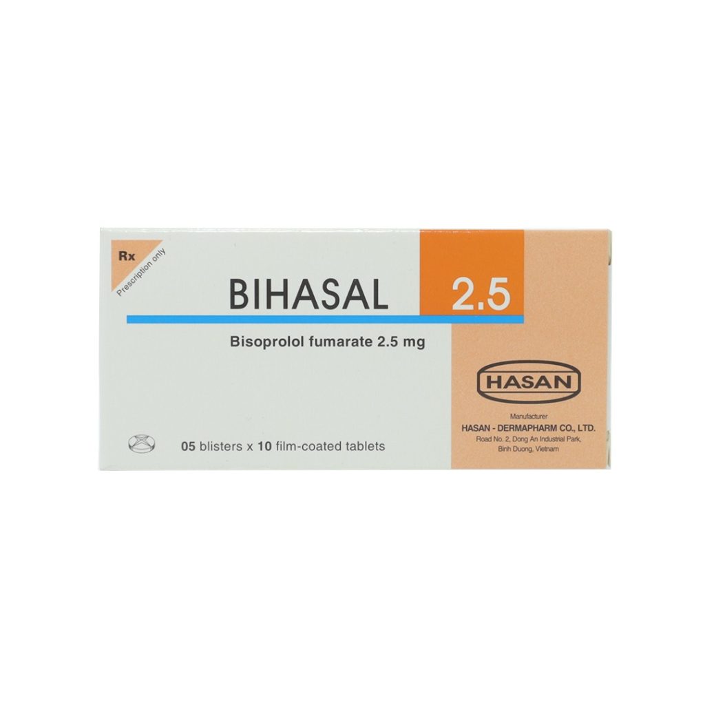 Thuốc viên nén bao phim Bihasal 2.5mg Hasan điều trị tăng huyết áp – 5 vỉ x 10 viên