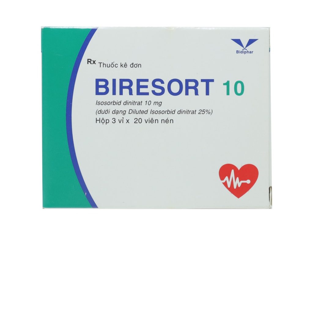 Thuốc viên nén Biresort 10mg Bidiphar điều trị đau thắt ngực, suy tim – 3 vỉ x 20 viên