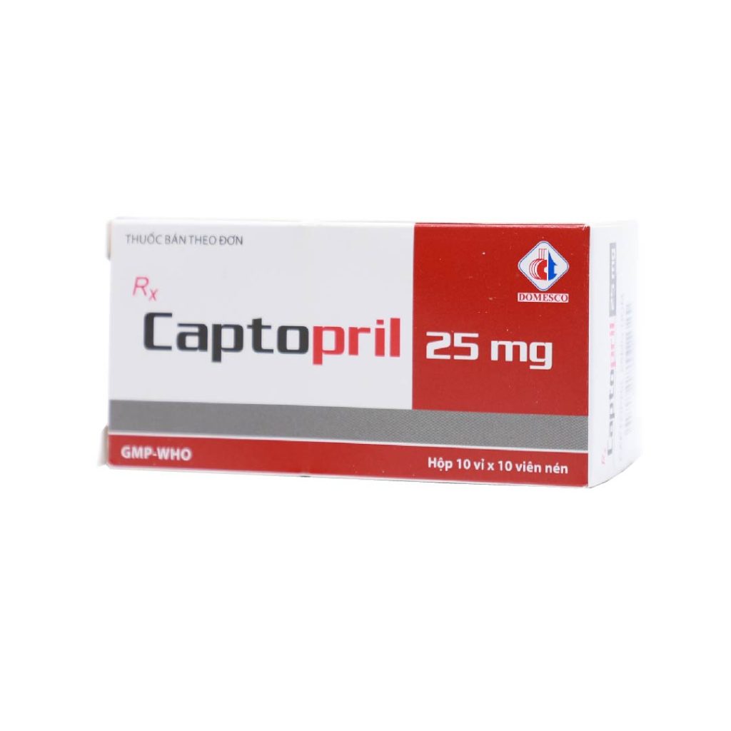 Thuốc viên nén Captopril 25mg Domesco điều trị tăng huyết áp, suy tim – 10 vỉ x 10 viên