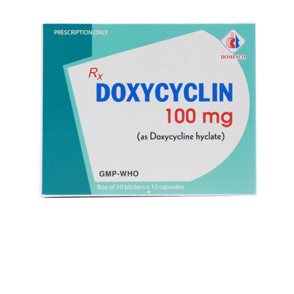 Thuốc viên nang cứng Doxycyclin 100mg Domesco điều trị viêm phổi, viêm phế quản mạn tính – 10 vỉ x 10 viên