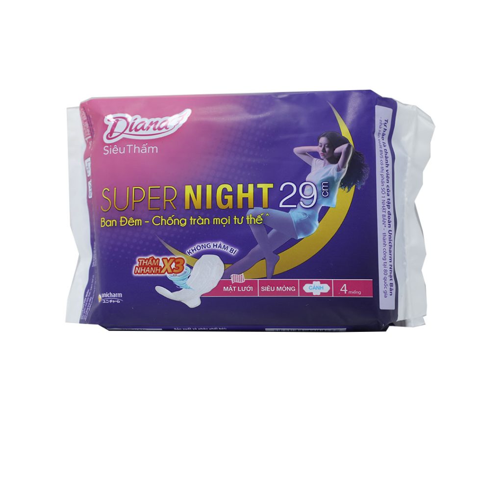 Băng vệ sinh Diana Siêu Thấm Supernight 29cm Unicharm – 4 miếng