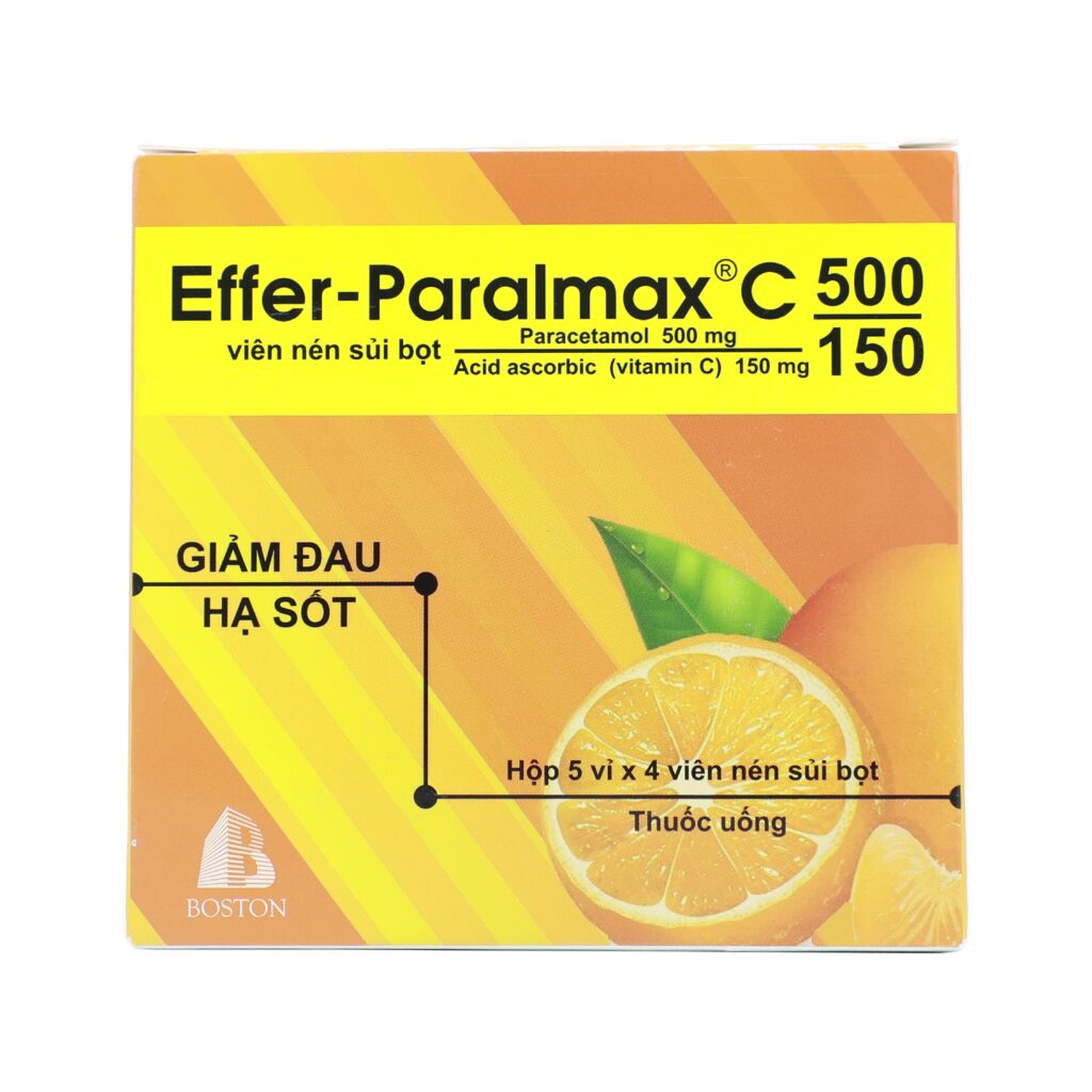 Thuốc viên sủi Effer – Paralmax C 500/150mg Boston điều trị hạ sốt, giảm đau – 5 vỉ x4 viên