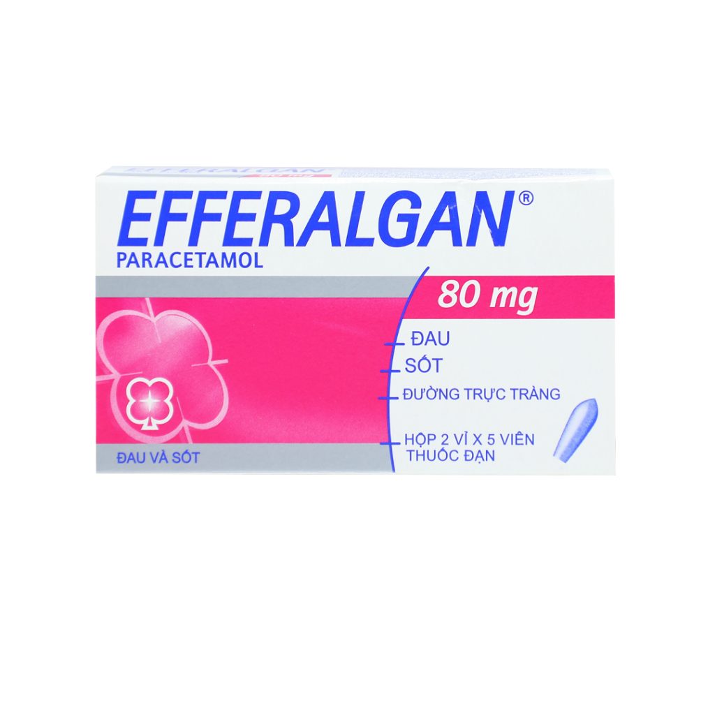 Thuốc viên đặt hậu môn Efferalgan 80mg Bristol điều trị hạ sốt, giảm đau – 2 vỉ x 5 viên