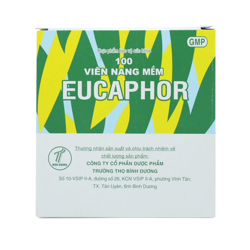 Thuốc viên nang mềm Eucaphor 100mg Trường Thọ điều trị ho khan, ho đàm, viêm họng – 10 vỉ x 10 viên