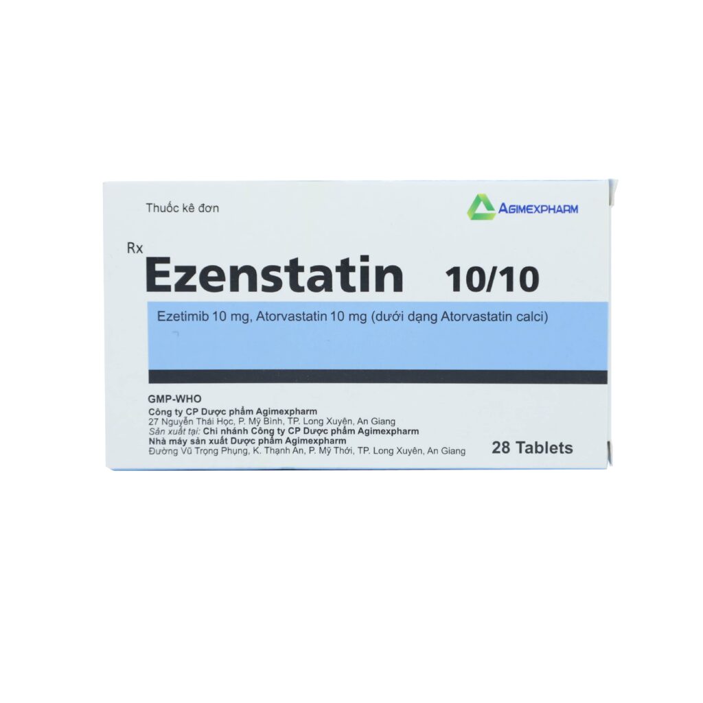 Thuốc viên nén Ezenstatin 10/10 Agimex điều trị rối loạn lipid huyết, dự phòng biến cố tim mạch – 4 vỉ x 7 viên