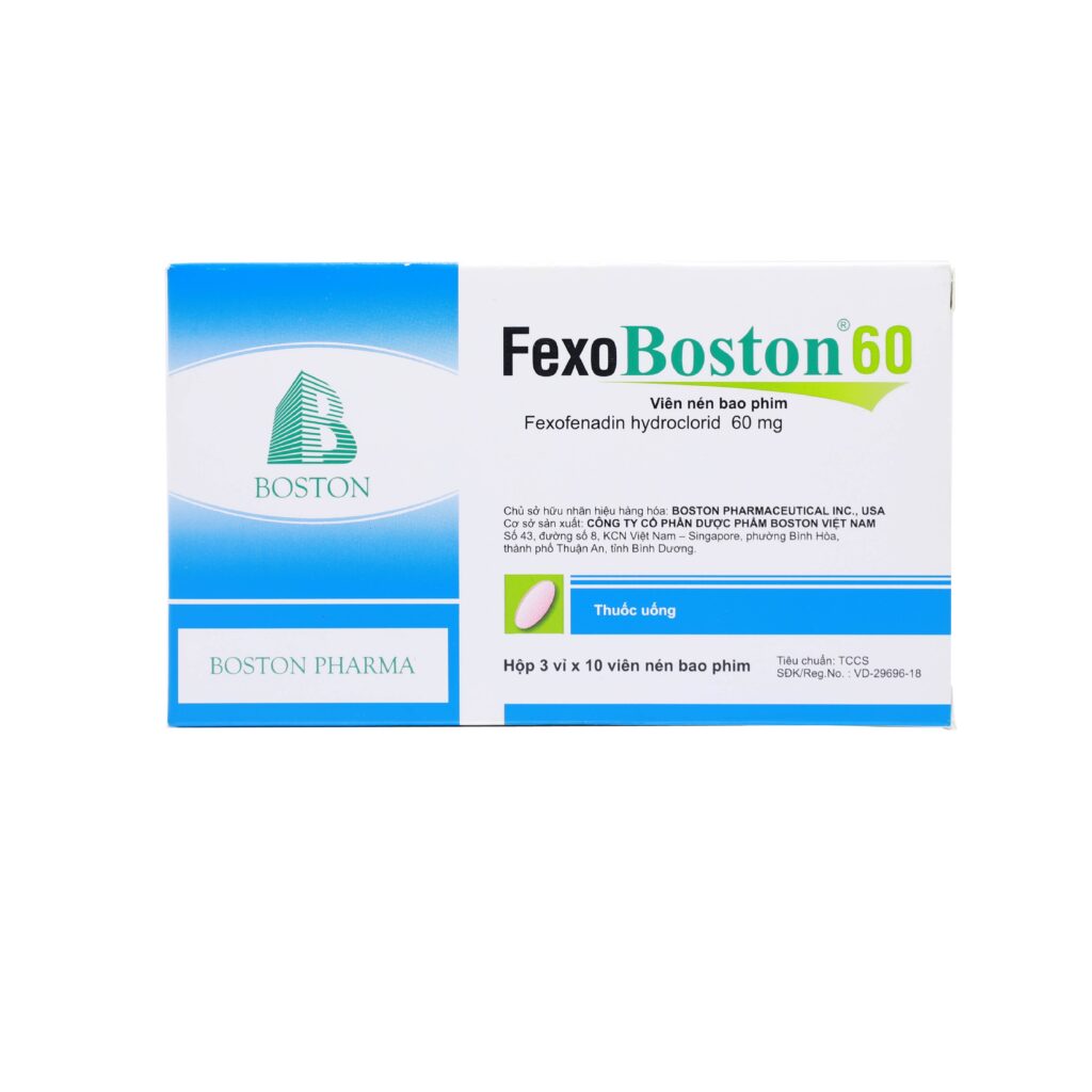 Thuốc viên nén bao phim Fexoboston 60mg điều trị viêm mũi dị ứng, mày đay – 3 vỉ x 10 viên