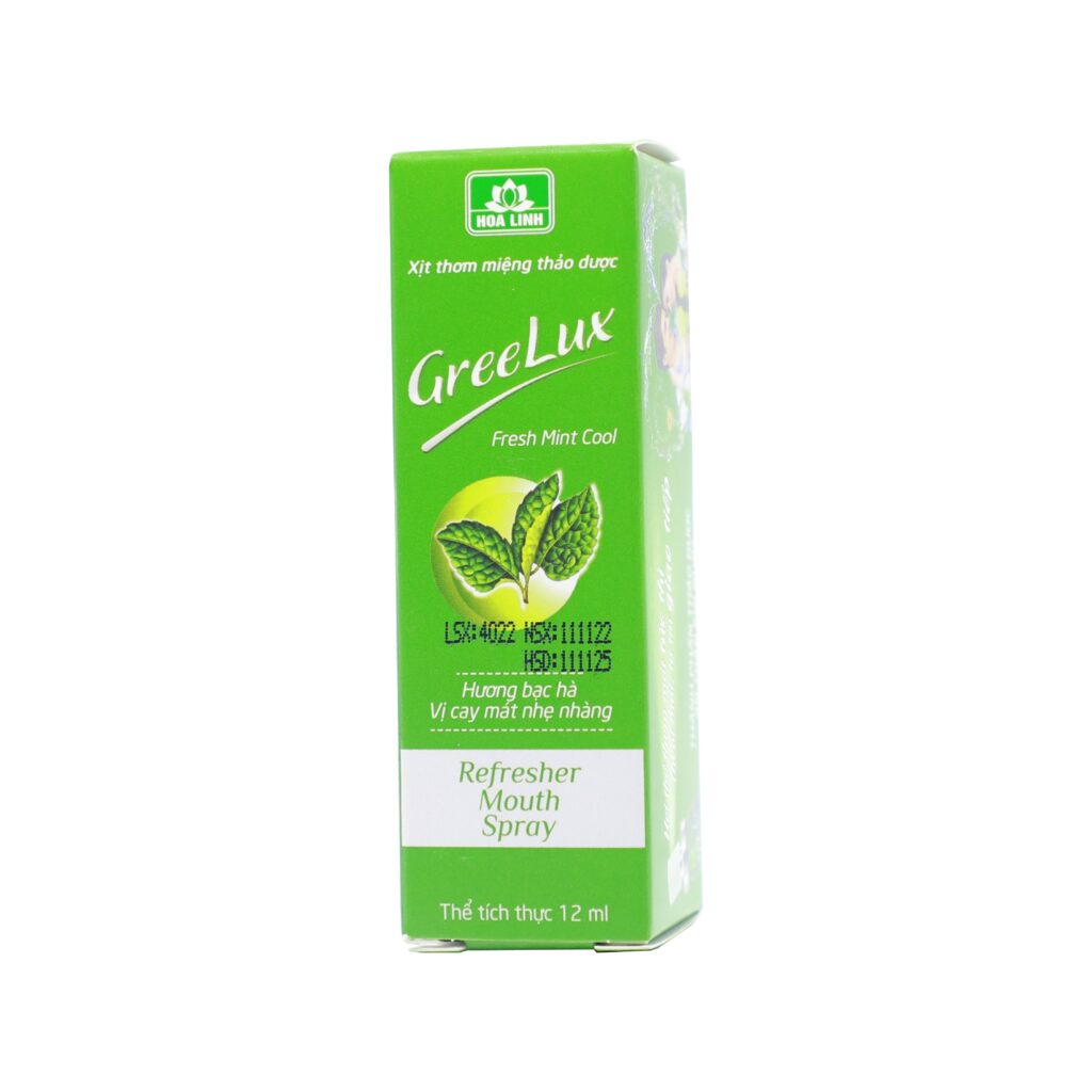 Xịt thơm miệng Greelux Fresh Mint Cool Hoa Linh khử mùi hôi miệng, ngăn ngừa sâu răng, viêm lợi – Chai 12ml