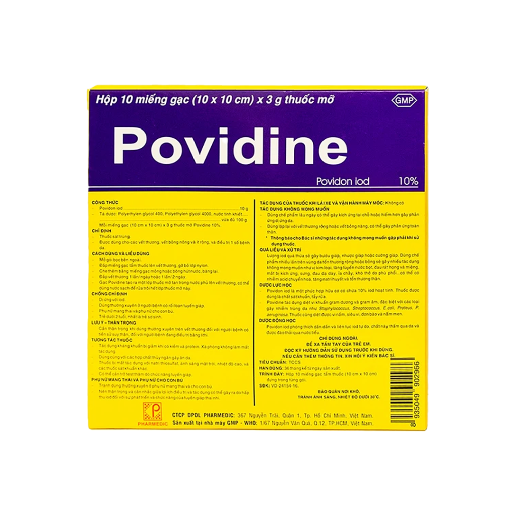 Gạc Povidine Pharmedic Giúp Sát Trùng Vết Thương, Vết Bỏng Nông Và Ít Rộng – Hộp 10 Miếng