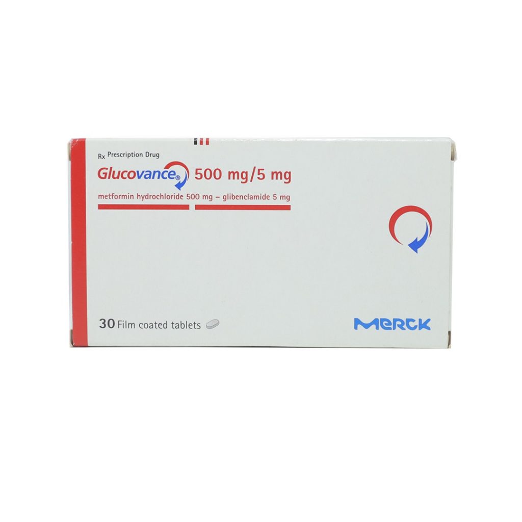 Thuốc viên nén bao phim Glucovance 500mg/5mg Merck điều trị đái tháo đường type 2 – 2 vỉ x 15 viên