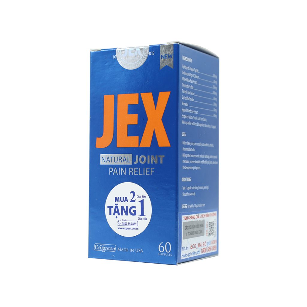 Viên Uống Jex Natural Joint Pain Relief Ecogreen Hỗ Trợ Tái Tạo Sụn Khớp, Làm Chậm Quá Trình Lão Hóa – Hộp 60 Viên