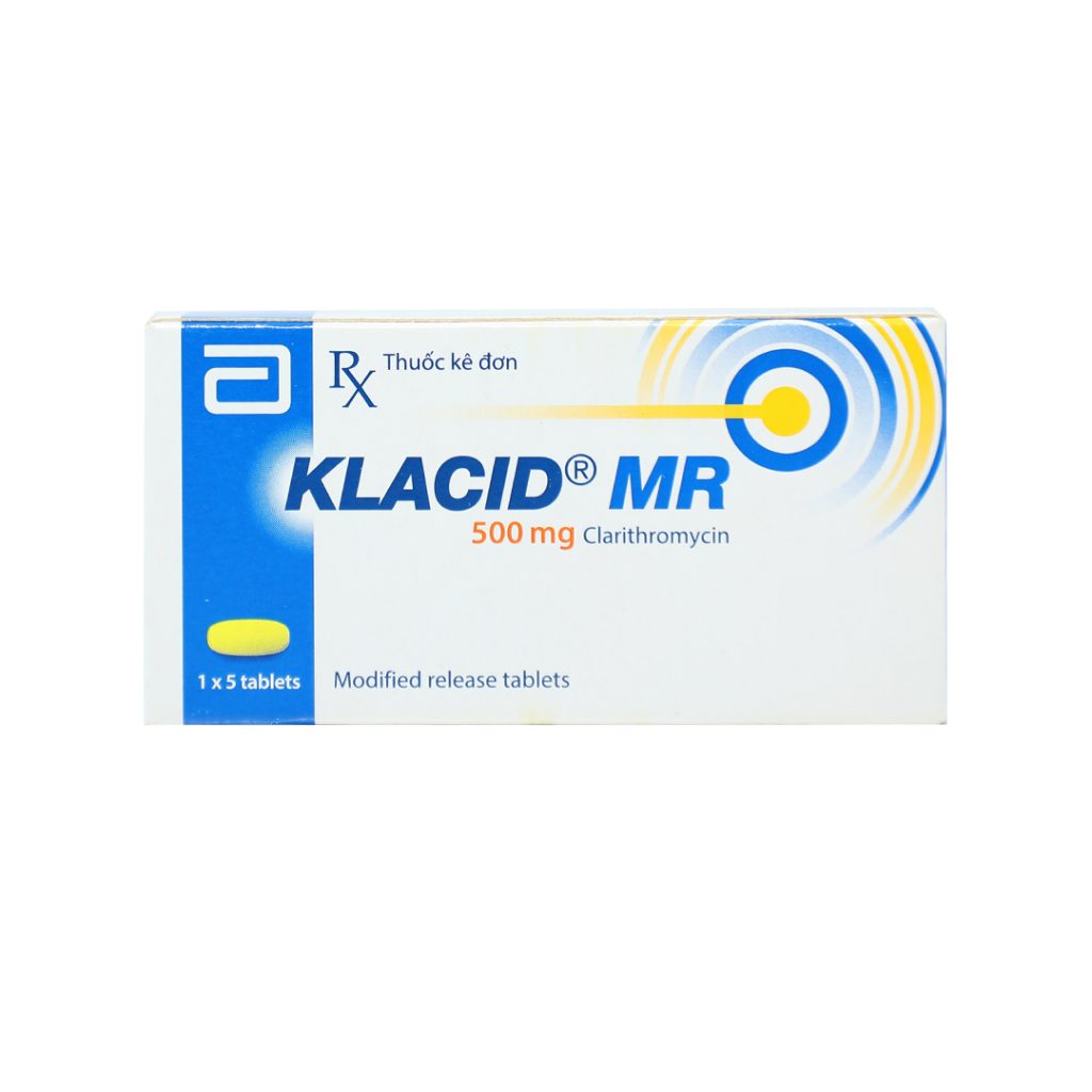 Thuốc viên nén Klacid Mr 500mg điều trị viêm xoang, viêm phổi, viêm tai giữa – 1 vỉ x 5 viên