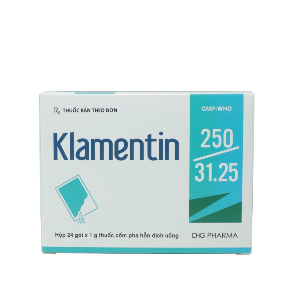 Thuốc cốm Klamentin 250/31.25mg DHG điều trị viêm xoang, viêm phổi, viêm tai giữa – Hộp 24 Gói x 1g