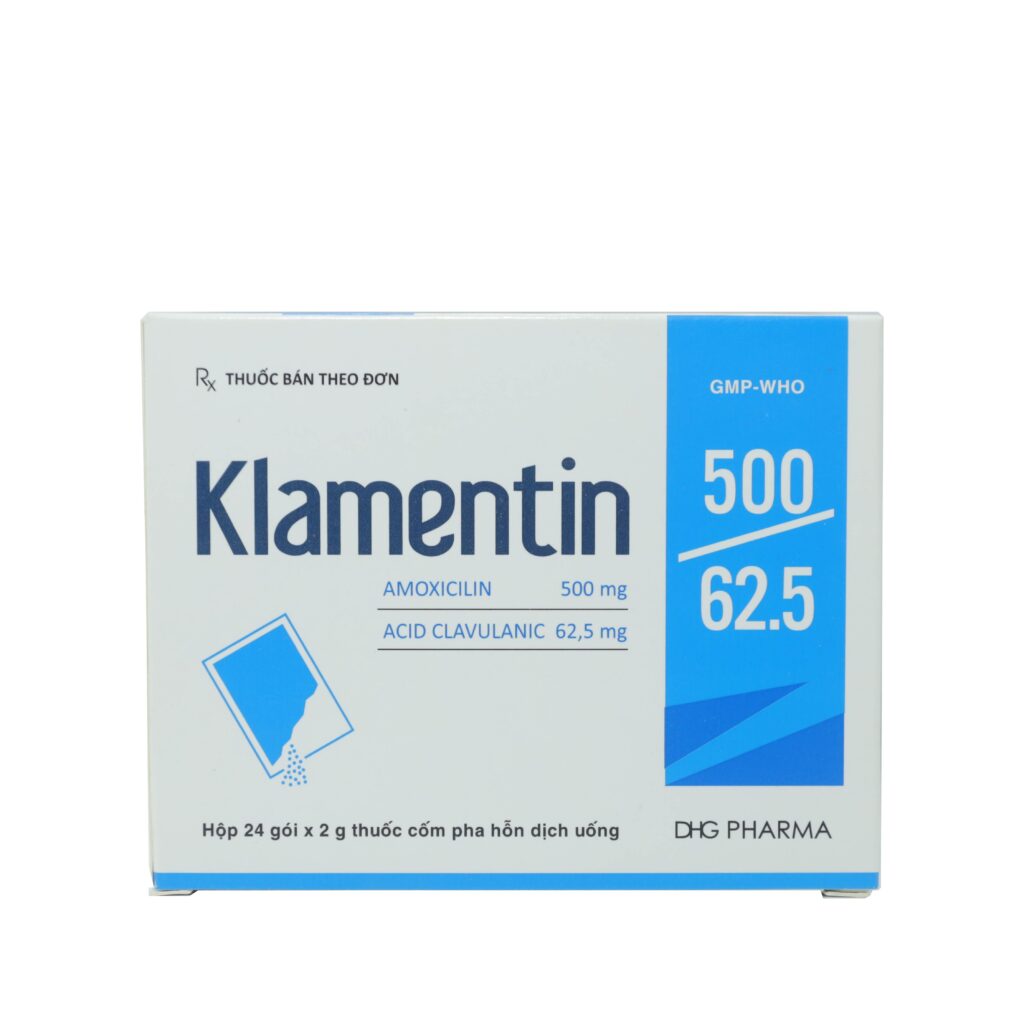 Thuốc cốm Klamentin 500/62.5mg DHG điều trị viêm xoang, viêm phổi, viêm tai giữa – Hộp 24 Gói