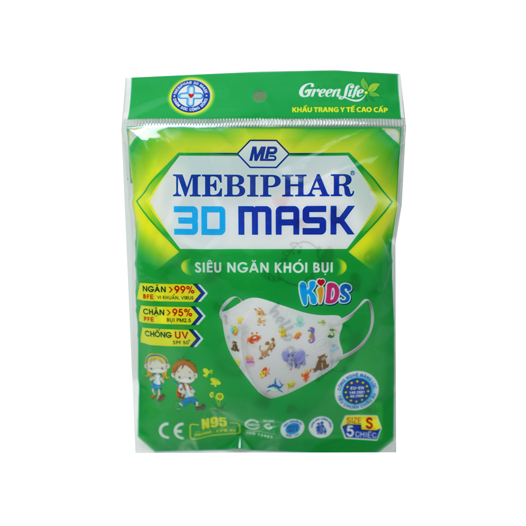 Khẩu trang y tế trẻ em 3D Mask Kids Mebiphar túi 5 cái