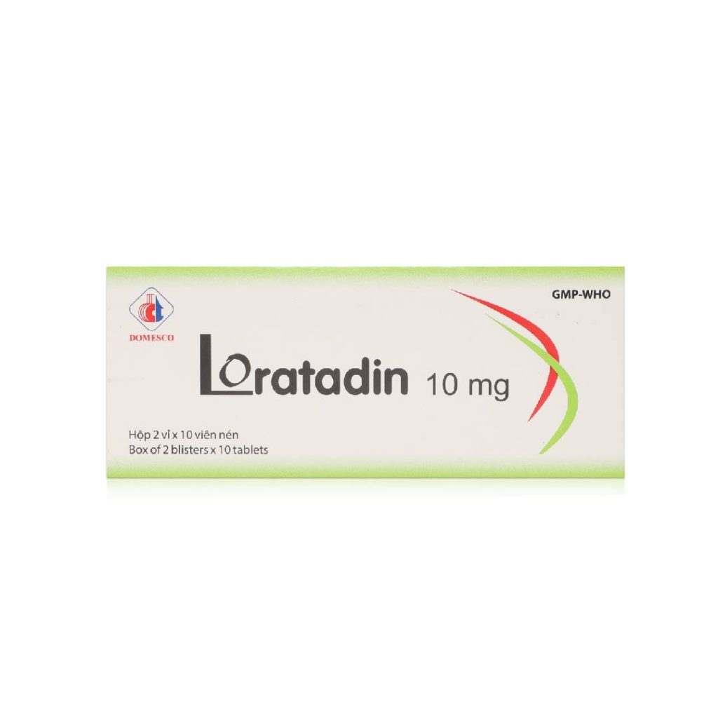 Thuốc viên nén Loratadin 10mg Domesco điều trị viêm mũi dị ứng, mày đay, ngứa – 2 vỉ x 10 viên