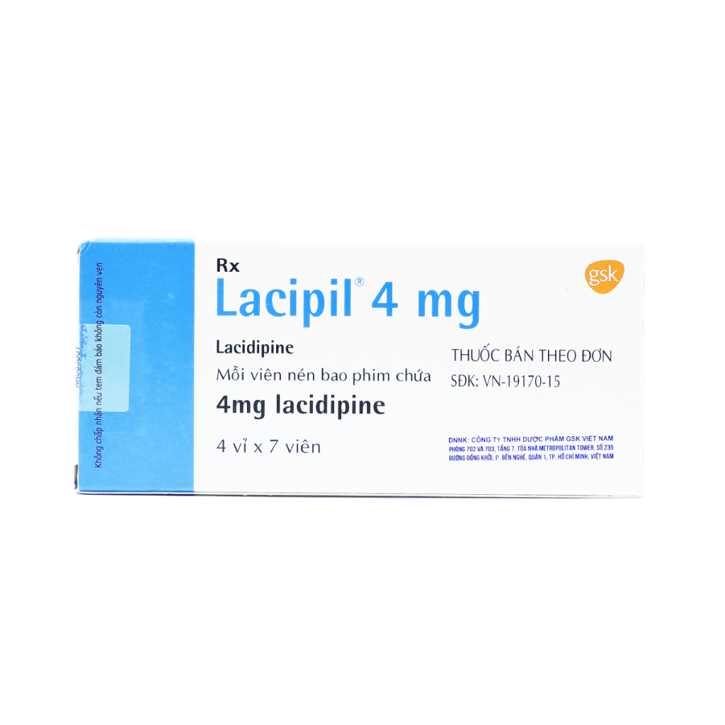 Thuốc viên nén Lacipil 4mg GSK điều trị tăng huyết áp – 4 vỉ x 7 viên