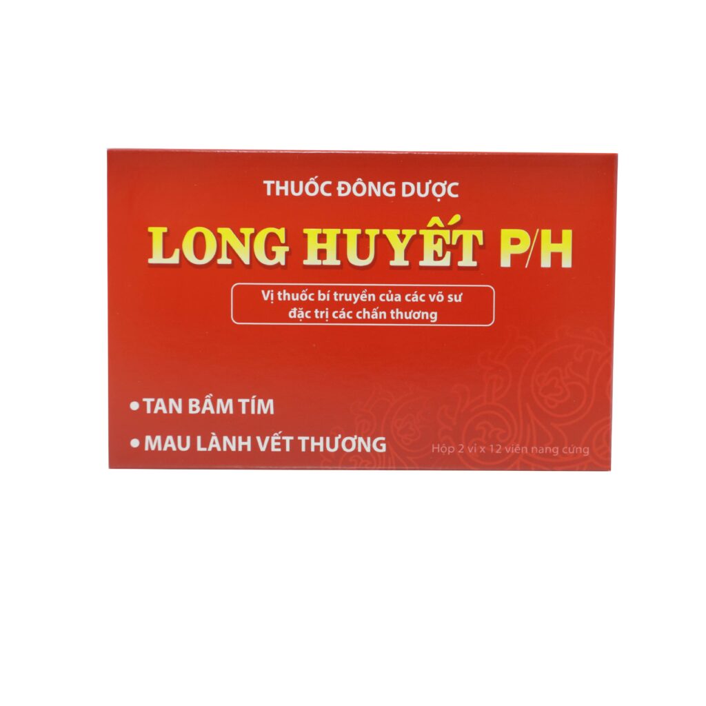 Thuốc viên nang cứng Long Huyết Ph điều trị vết thương hở, bầm tím, sưng đau – 2 vỉ x 12 viên