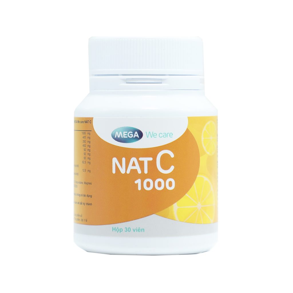 Viên nén Nat C 1000 Mega hỗ trợ tăng cường sức đề kháng, bổ sung vitamin C – 30 viên