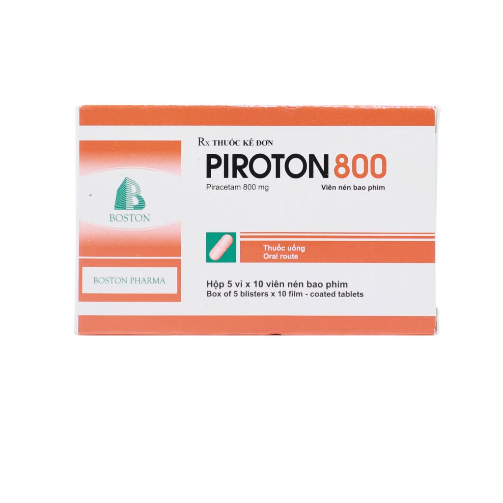 Thuốc viên nén bao phim Piroton 800 Boston điều trị suy giảm chức năng nhận thức, chóng mặt – 5 vỉ x 10 viên