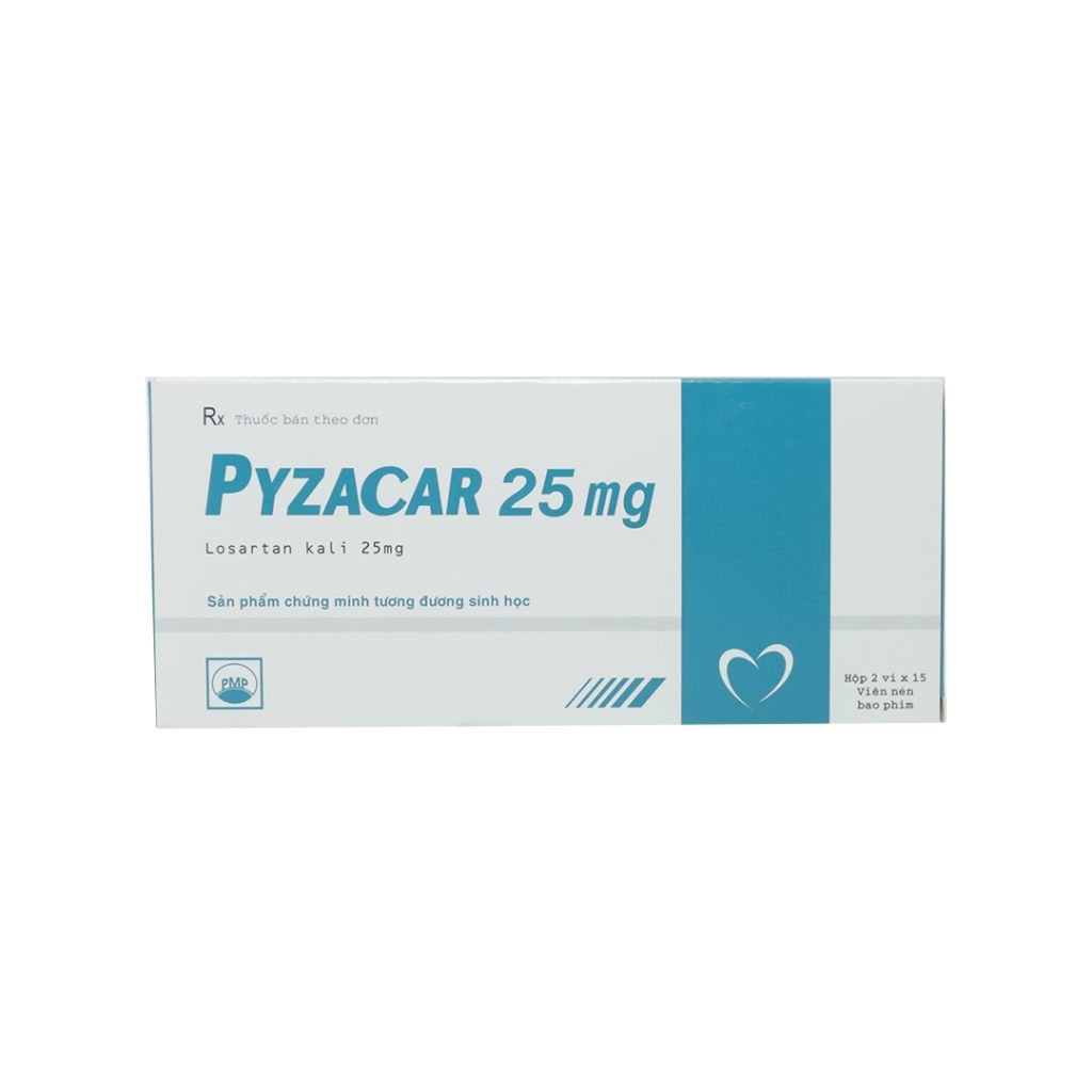 Thuốc viên nén Pyzacar 25mg Pymepharco điều trị tăng huyết áp, suy tim – 2 vỉ x 15 viên