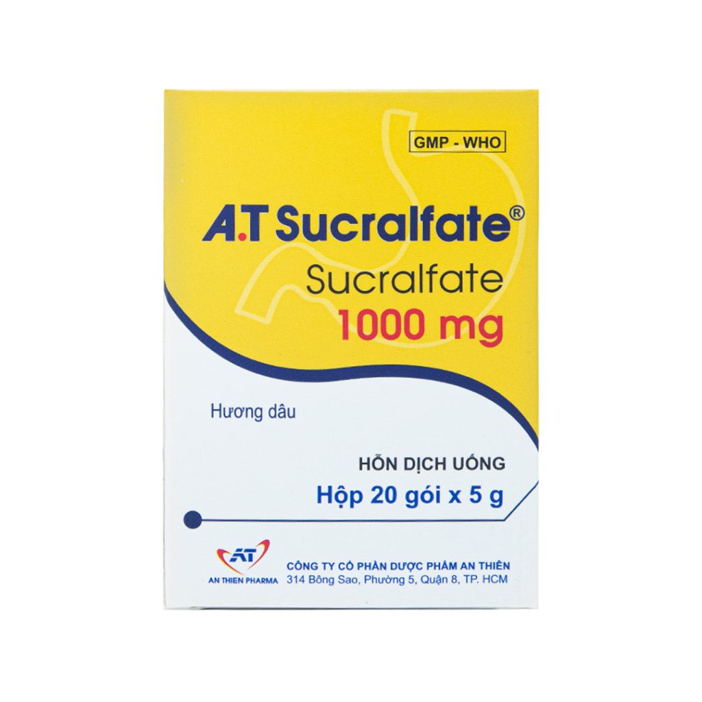 Thuốc hỗn dịch Sucralfate 1000mg A.T điều trị viêm dạ dày, loét thực quản – Hộp 20 Gói