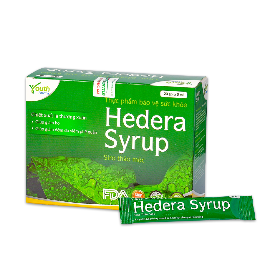 Siro Ho Thảo Mộc Hedera Syrup Youth Pharma Hỗ Trợ Giảm Ho, Giảm Đờm Do Viêm Phế Quản – Hộp 20 Gói