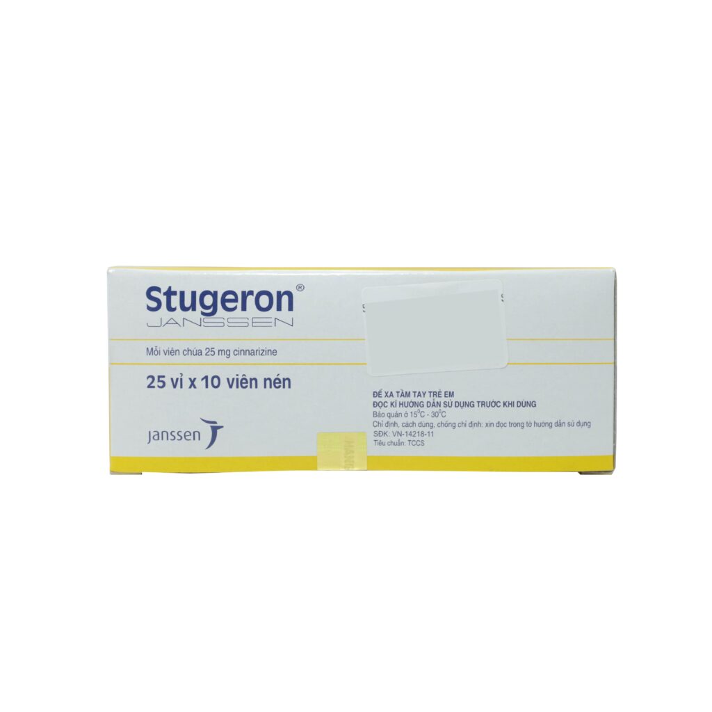 Thuốc viên nén Stugeron 25mg Janssen điều trị say tàu xe, rối loạn tuần hoàn não – 25 vỉ x 10 viên