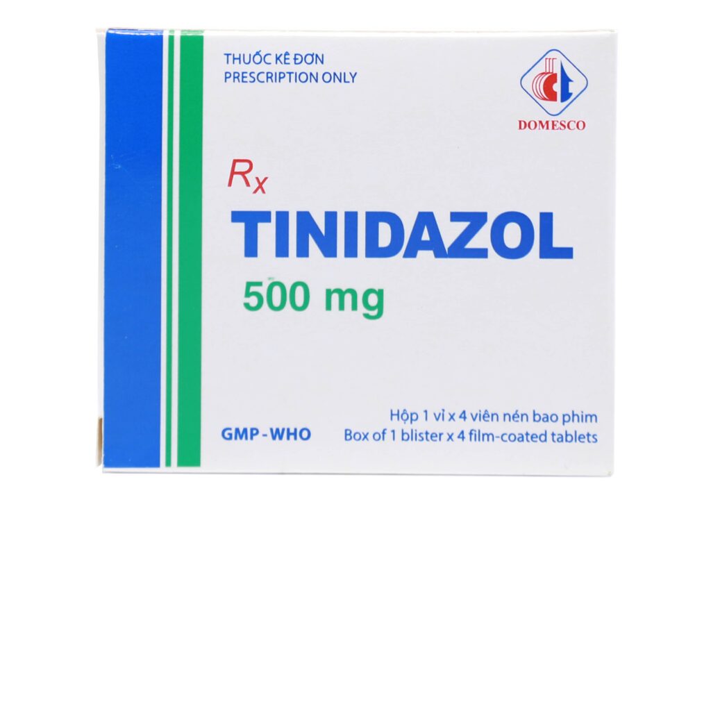 Thuốc viên nén bao phim Tinidazol 500mg Domesco điều trị nhiễm khuẩn huyết, viêm nội mạc tử cung – 1 vỉ x 4 viên