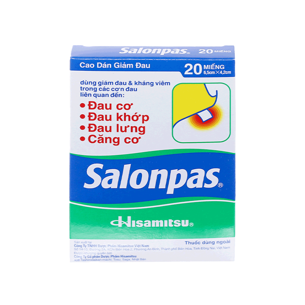 Thuốc Cao Dán Salonpas Hisamitsu điều trị giảm đau, kháng viêm cơ xương – 10 hộp x 20 miếng