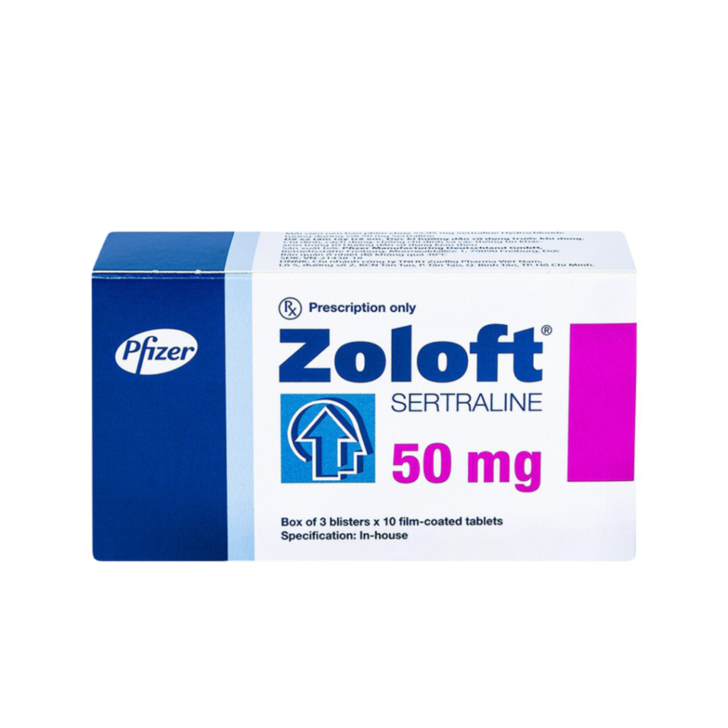 Thuốc Zoloft 50mg Pfizer Điều Trị Trầm Cảm, Lo Âu. Rối Loạn Xung Lực – Hộp 30 Viên