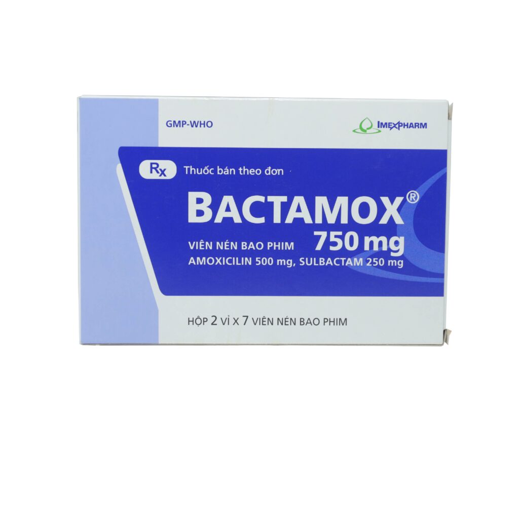 Thuốc viên nén bao phim Bactamox 500mg/250mg Imexpharm điều trị nhiễm khuẩn – 2 vỉ x 7 viên