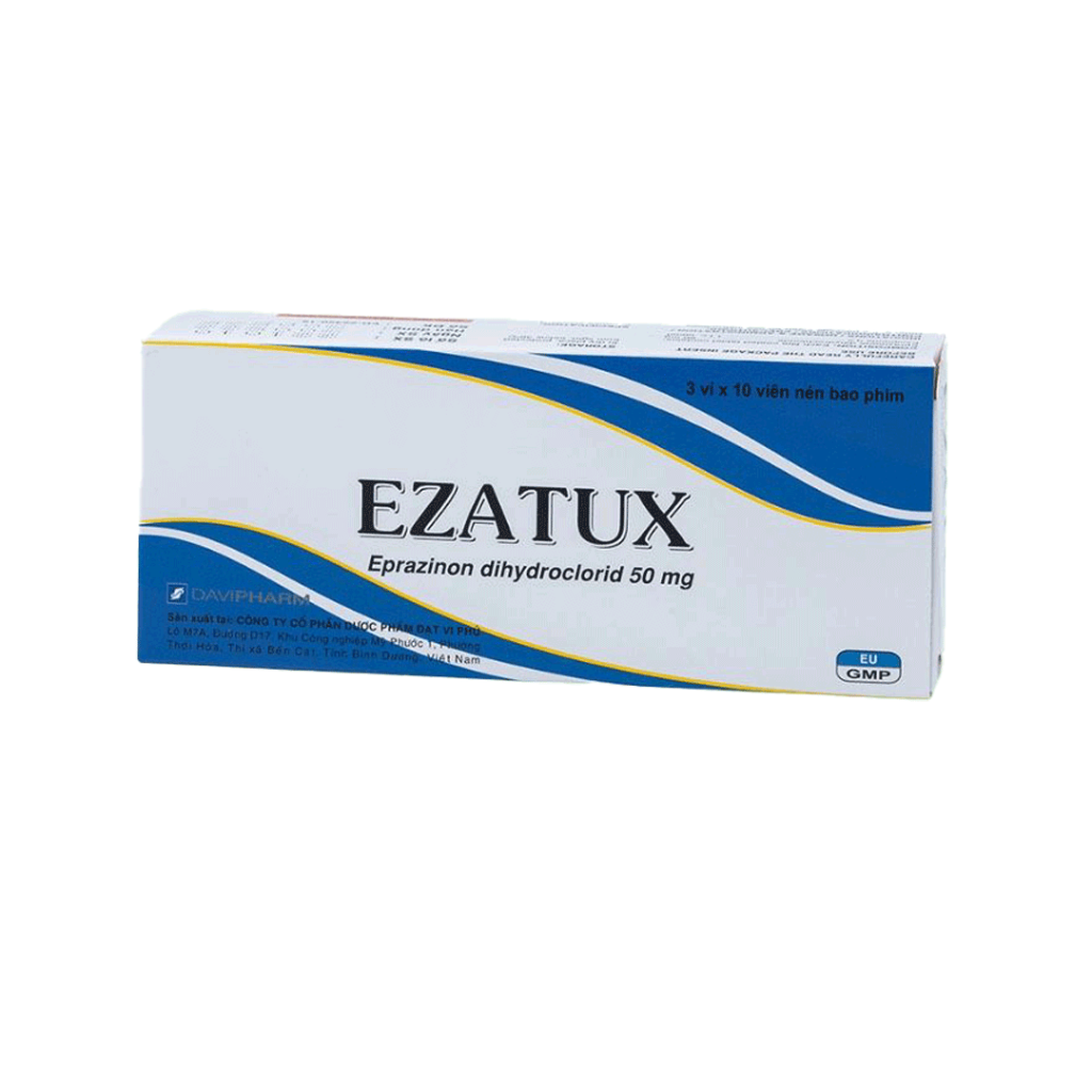 Thuốc viên nén Ezatux 50mg Davi điều trị loãng đờm, long đờm, viêm phế quản, viêm họng – 3 vỉ x 10 viên