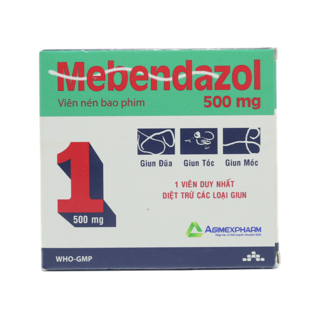 Thuốc viên nén bao phim Mebendazol 500mg Agimex điều trị giun sán – 1 vỉ x 4 viên