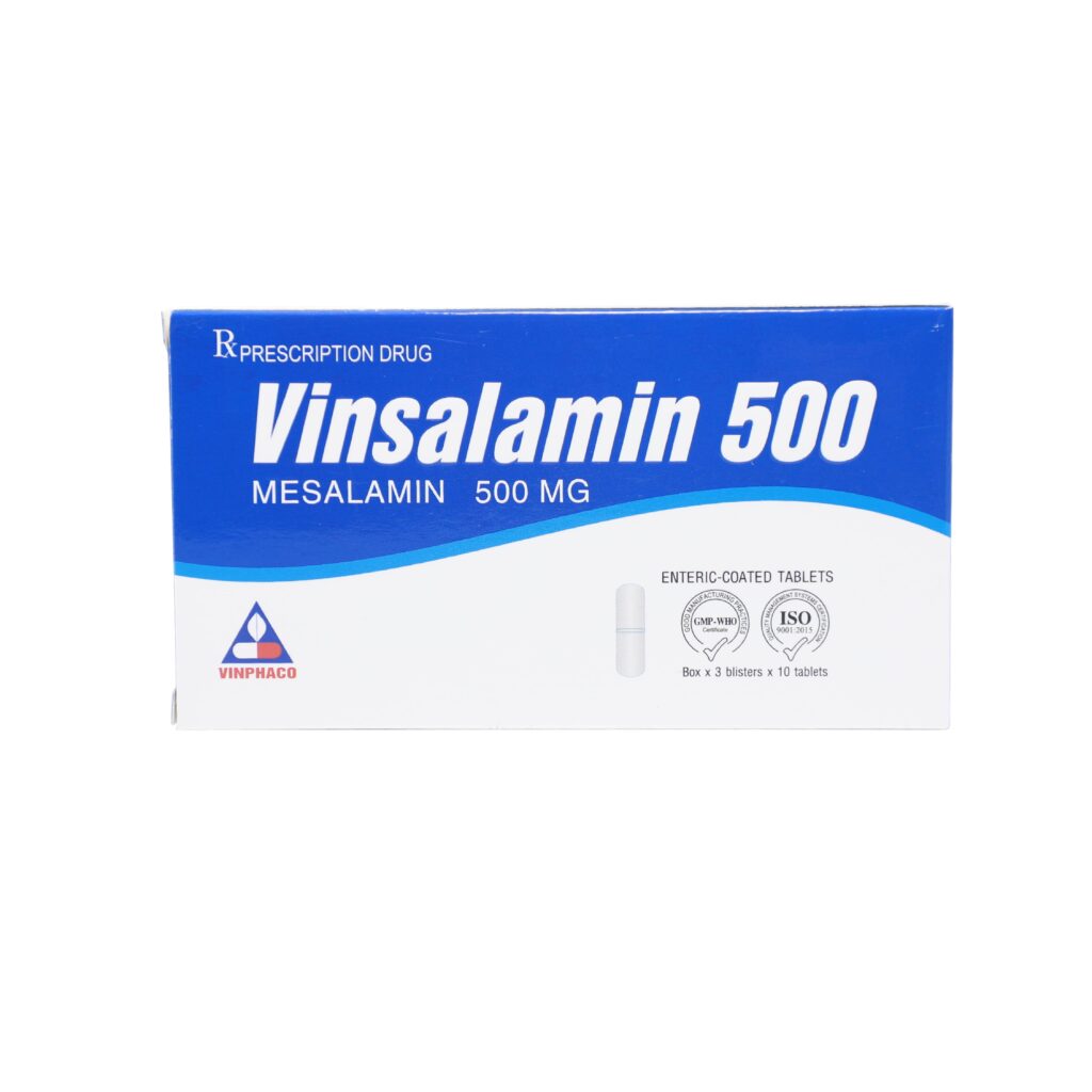 Thuốc viên nén Vinsalamin 500mg Vinphaco điều trị viêm loét đại trực tràng, bệnh crohn – 3 vỉ x 10 viên