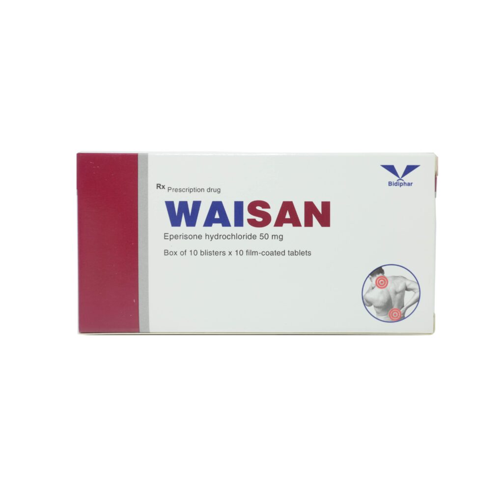 Thuốc viên nén bao phim Waisan 50mg Bidiphar điều trị tăng trương lực cơ, co cứng, viêm quanh khớp – 10 vỉ x 10 viên