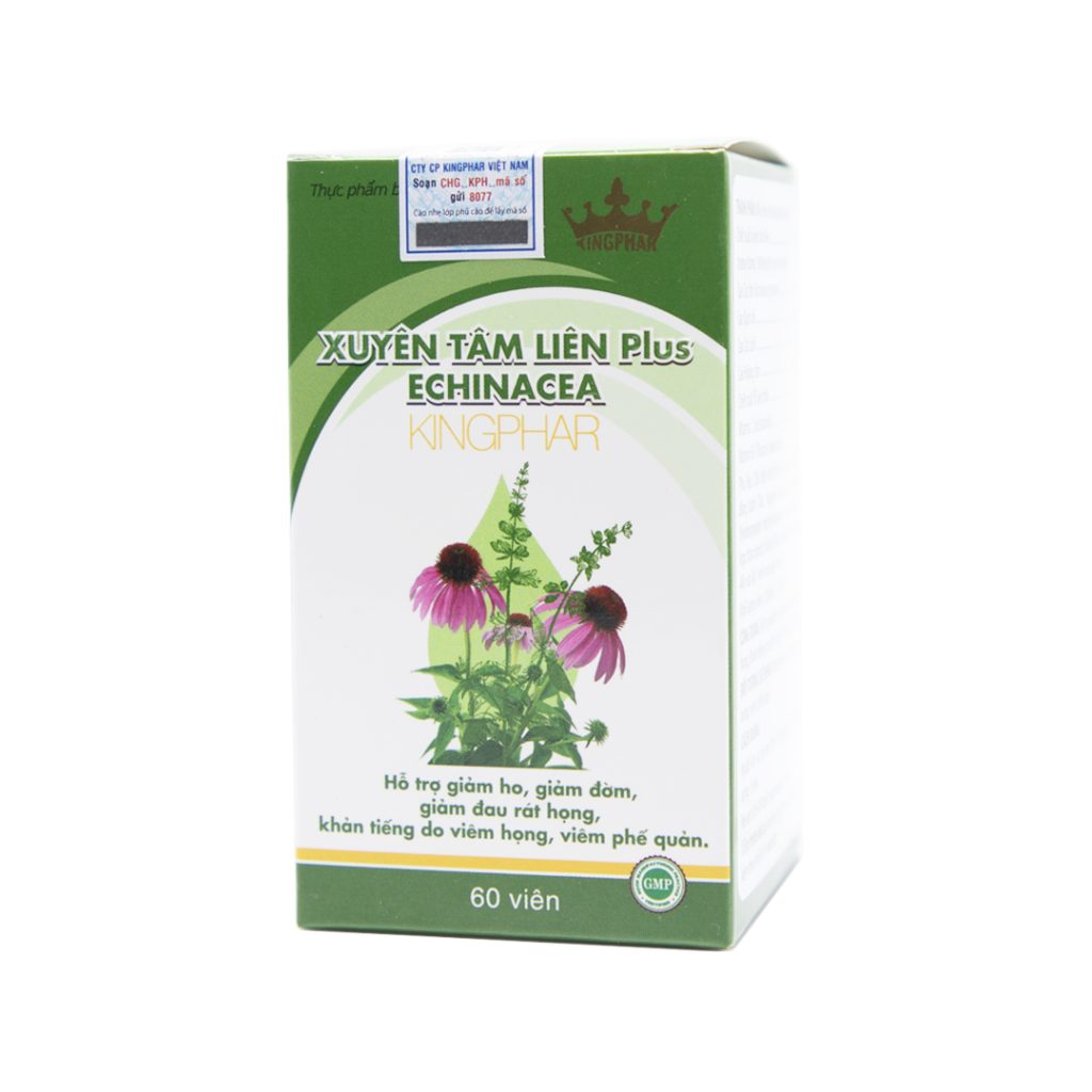 Viên nén Xuyên Tâm Liên Plus Echinacea Kingphar hỗ trợ giảm ho, giảm đàm, viêm họng – Hộp 60 viên