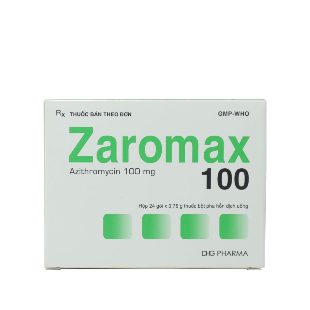 Thuốc dạng bột Zaromax 100 Dhg điều trị viêm phế quản, viêm phổi, nhiễm khuẩn răng miệng – Hộp 24 Gói