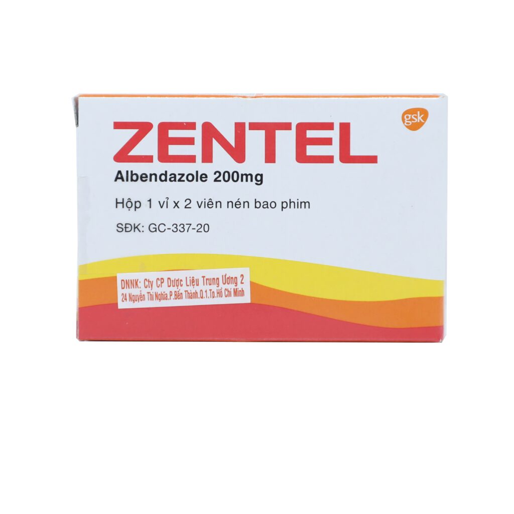 Thuốc viên nén bao phim Zentel 200mg Gsk tẩy gium – 1 vỉ x 2 viên