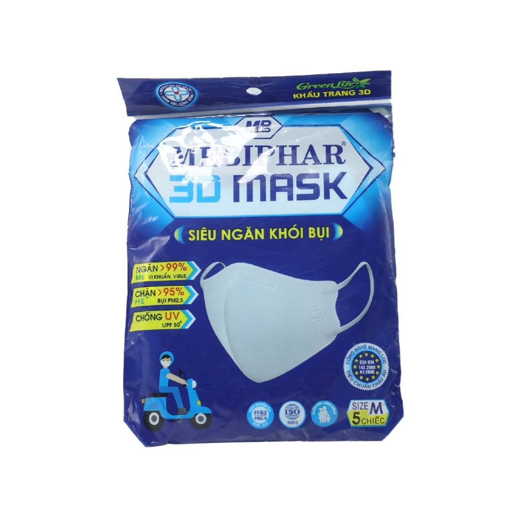 Khẩu trang y tế Mebiphar 3D Mask màu xanh – Gói 5 Cái