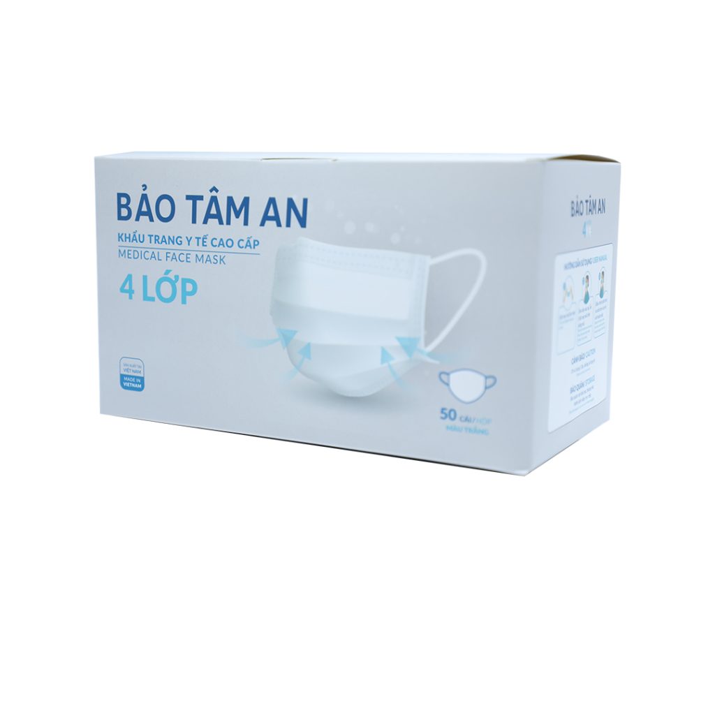 Khẩu trang y tế Bảo Tâm An Màu Trắng 4 Lớp Cao Cấp – Hộp 50 Cái