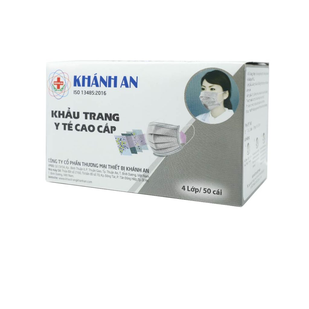 Khẩu trang y tế Khánh An Màu Xám 4 Lớp Cao Cấp – Hộp 50 cái