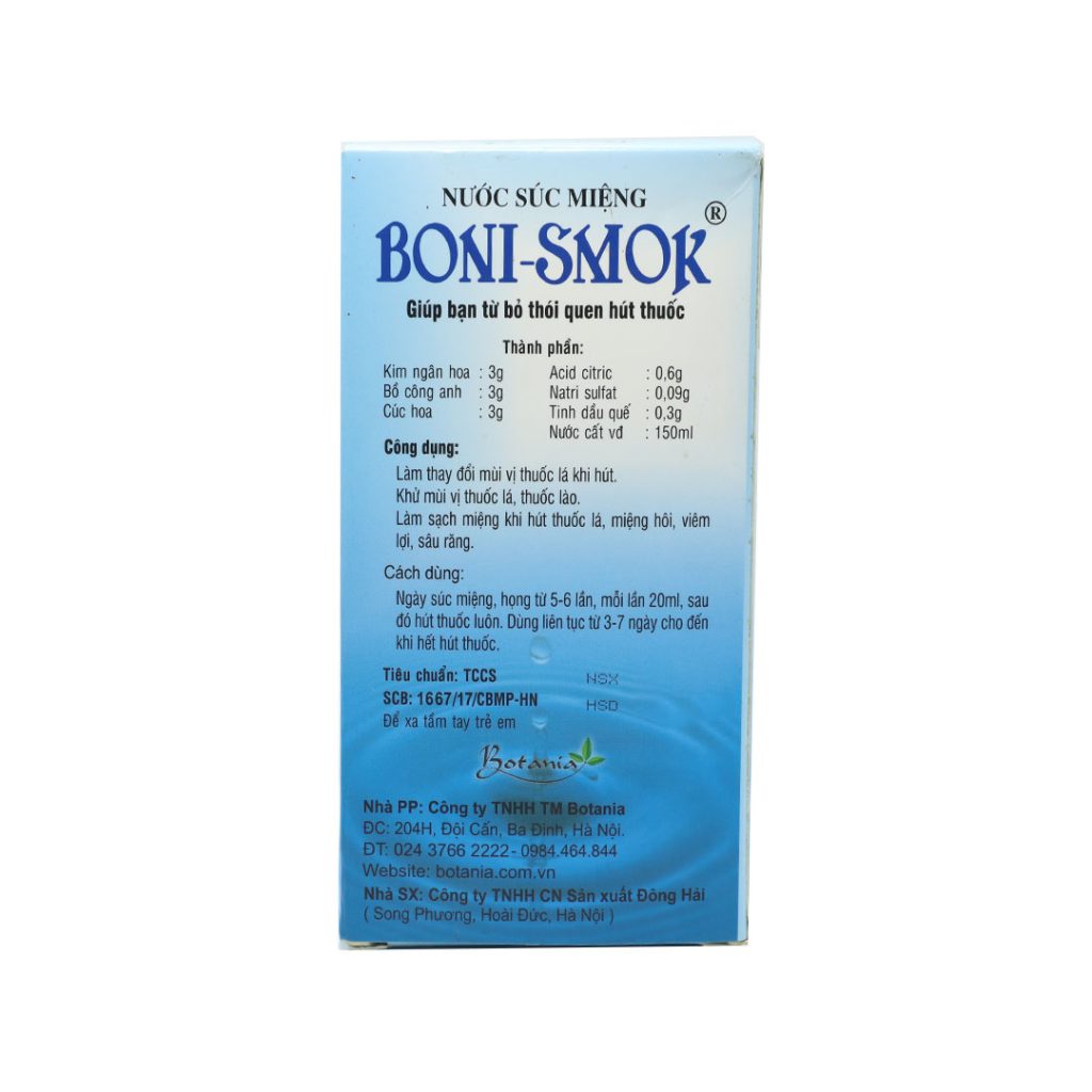 Nước súc miệng Boni Smok làm sạch răng miệng – Chai 150ml