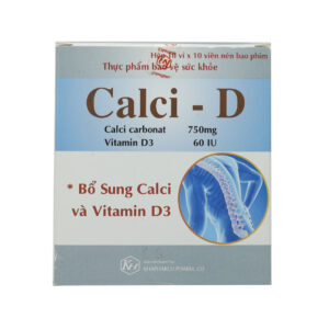 Thuốc viên nén bao phim Calci D 750mg/60iu Khapharco điều trị bổ sung calci, vitamin D3 – 10 vỉ x 10 viên